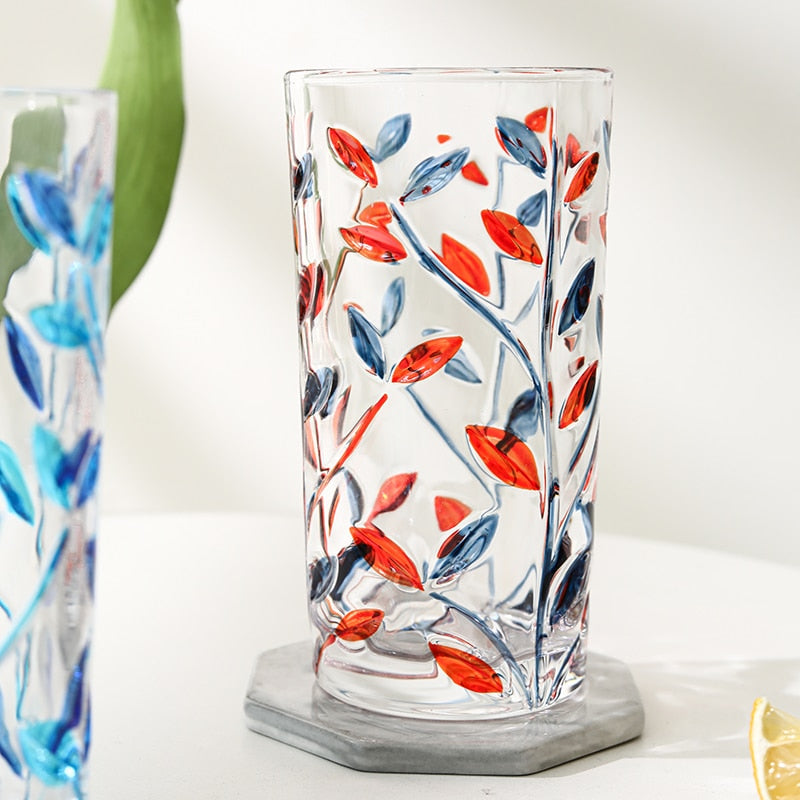 Hand Painted Leaf Glass Cup