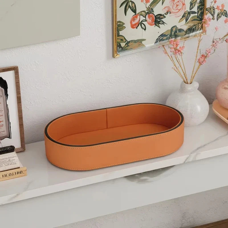 PU Leather Valet Tray for Entryway, Jewelry, and Desk Organization