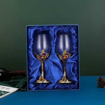 Elegant Enamel Iris Glass Goblet