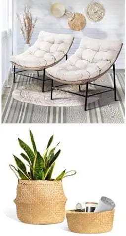 Rattan Scoop Papasan Chair Set of 2