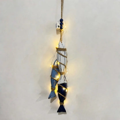 Coastal Wooden Fish and Starfish LED Hanging Ornament