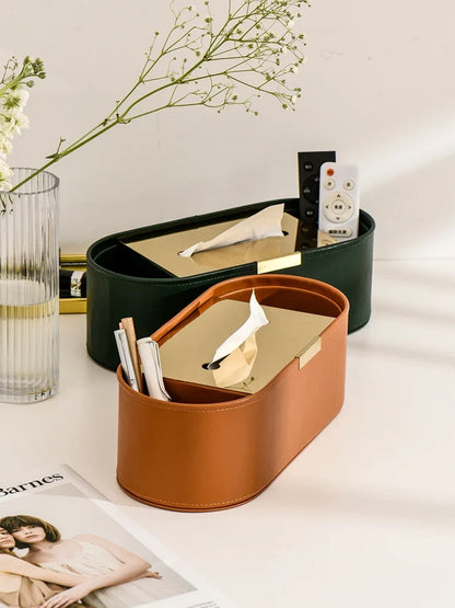 Luxury Leather Tissue Box Organizer for Living Room and Desktop