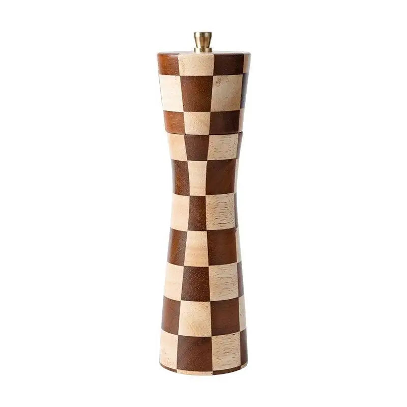 Solid Wood Checkerboard Pepper Grinder & Sea Salt Mill Kitchen kitchen accessories Kitchenware Pepper Grinder