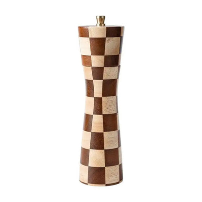 Solid Wood Checkerboard Pepper Grinder & Sea Salt Mill Kitchen kitchen accessories Kitchenware Pepper Grinder