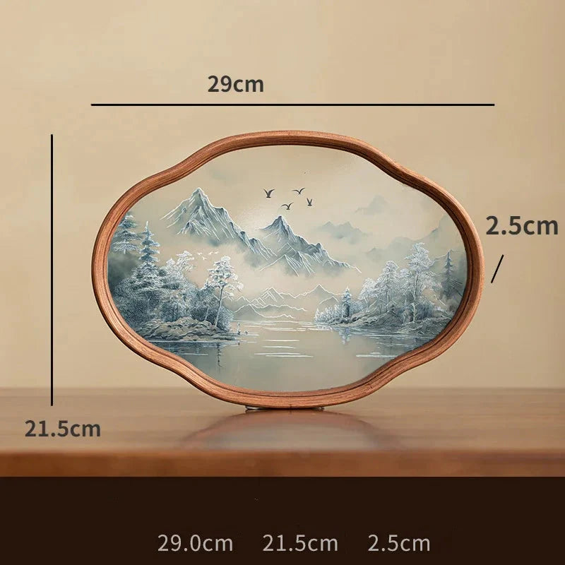 Teetablett aus Bambusholz und Glas 