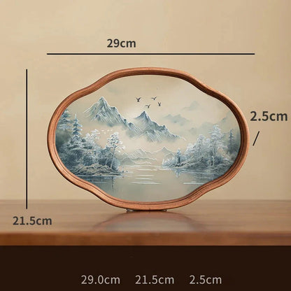 Teetablett aus Bambusholz und Glas 