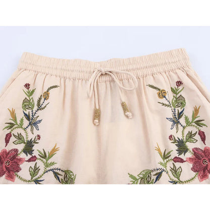 FloréaEase Drawstring Embroidery Shorts