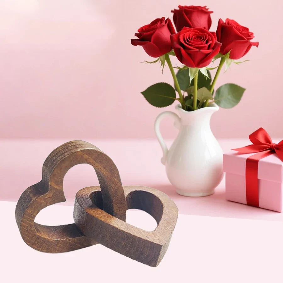 Interlocking Wooden Heart Sculpture