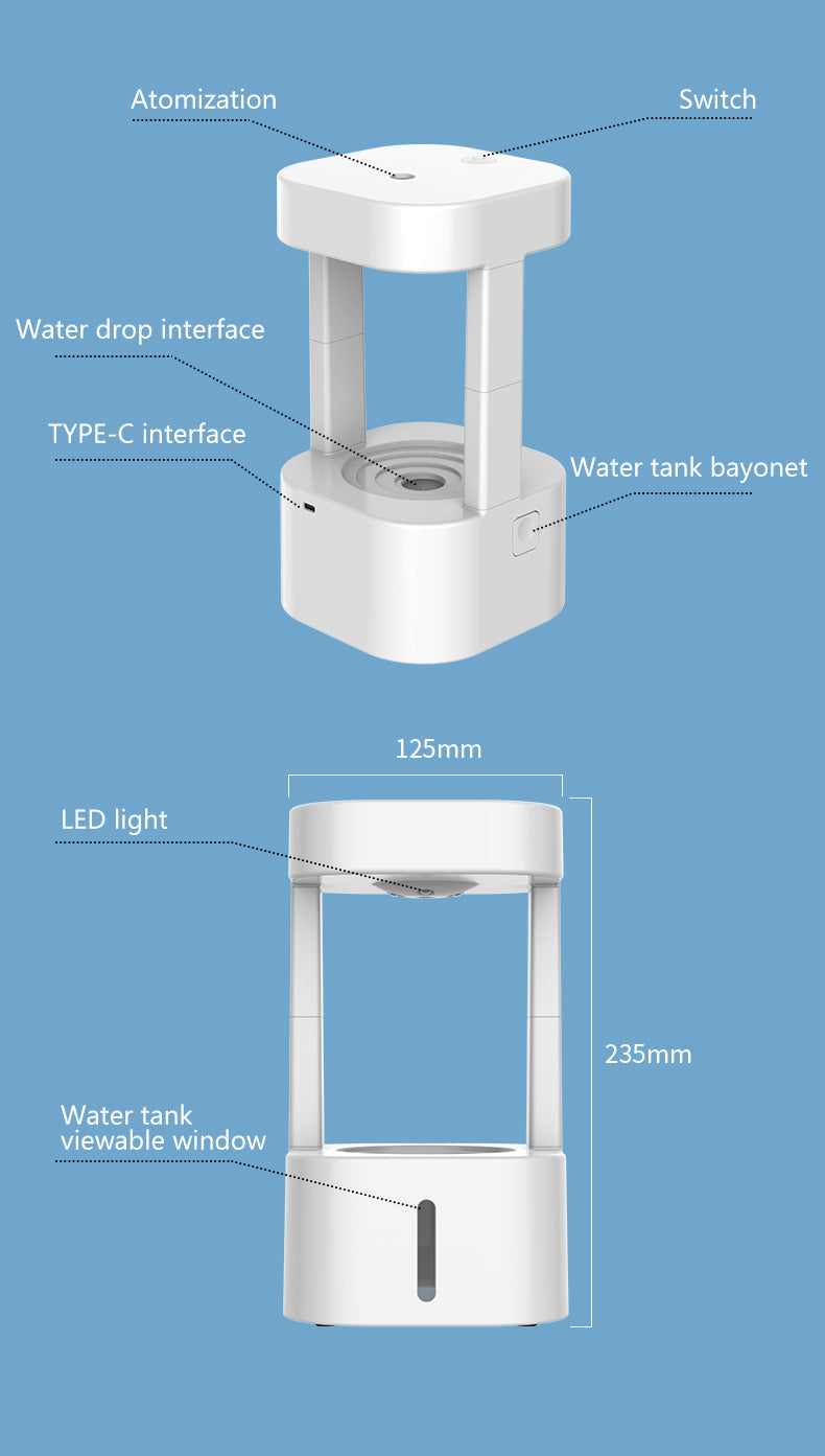 Umidificatore a goccia d'acqua antigravità