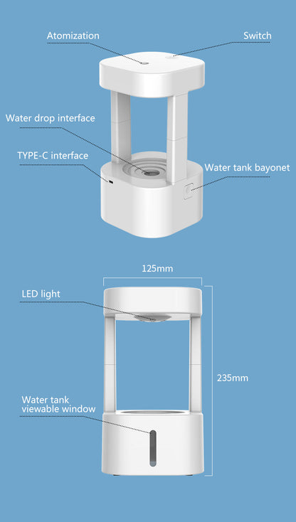 Humidificador de gota de agua antigravedad