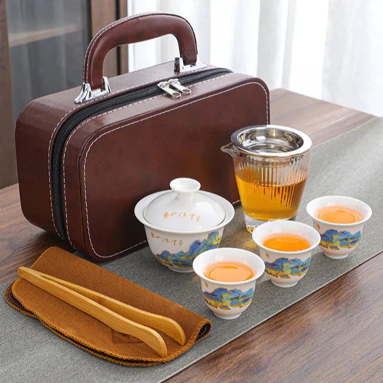 Portable Chinese Tea Set with Gaiwan and Cups