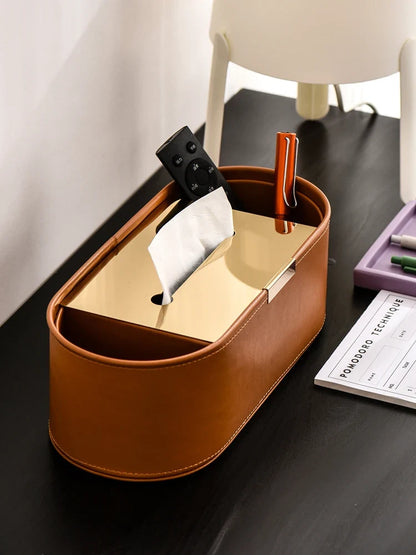 Luxury Leather Tissue Box Organizer for Living Room and Desktop