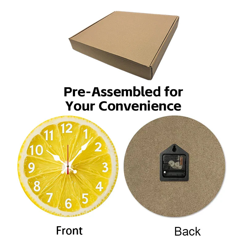 Silent Lemon-Themed Wooden Wall Clock