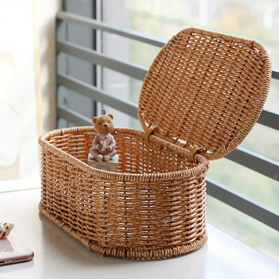 Boho Rattan Style Woven Storage Basket