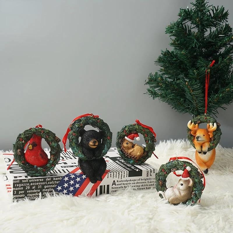 Cute Christmas Animals Wrapped In Wreath