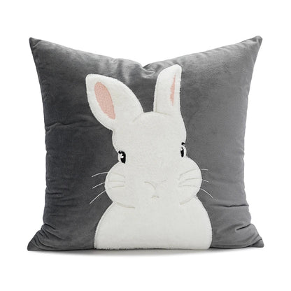 Cartoon Rabbit Floral Cushion Cover