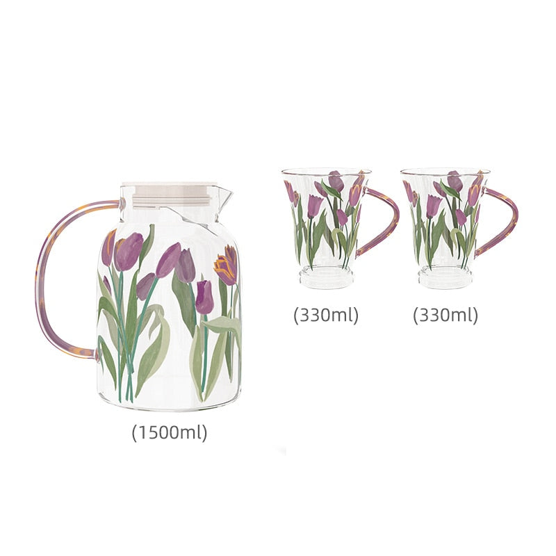 Purple Tulips And Orange Roses Teapot Set