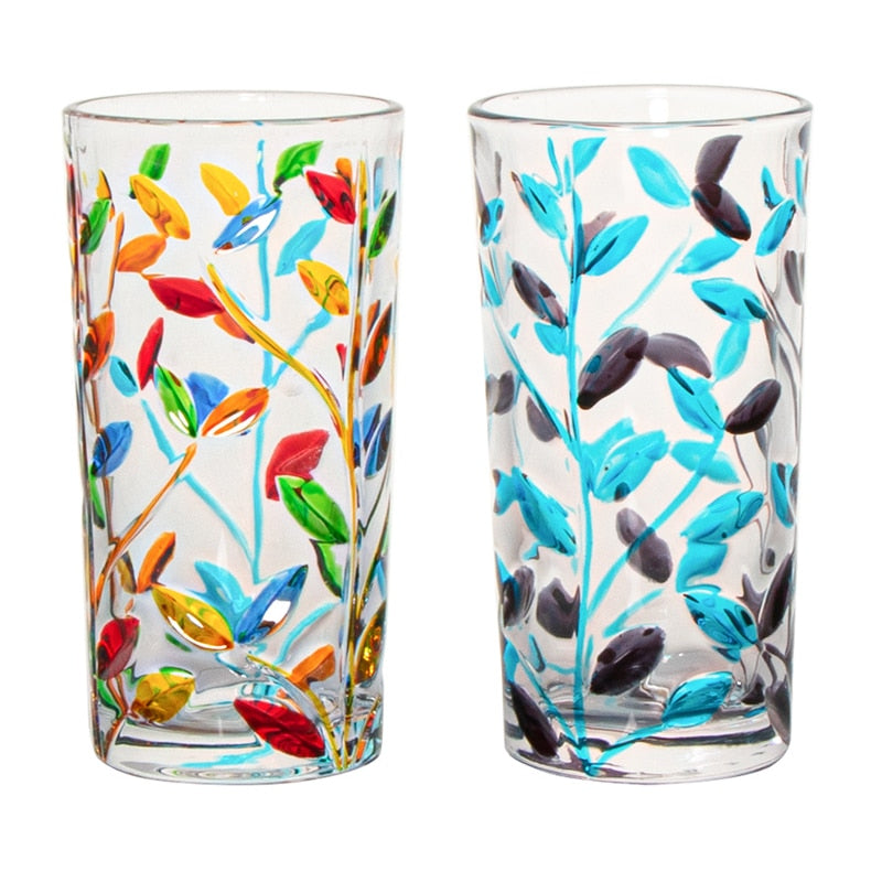 Hand Painted Leaf Glass Cup