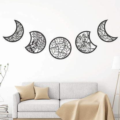 LunarLeaf Harmony – Wooden Moon Phase Wall Hanging