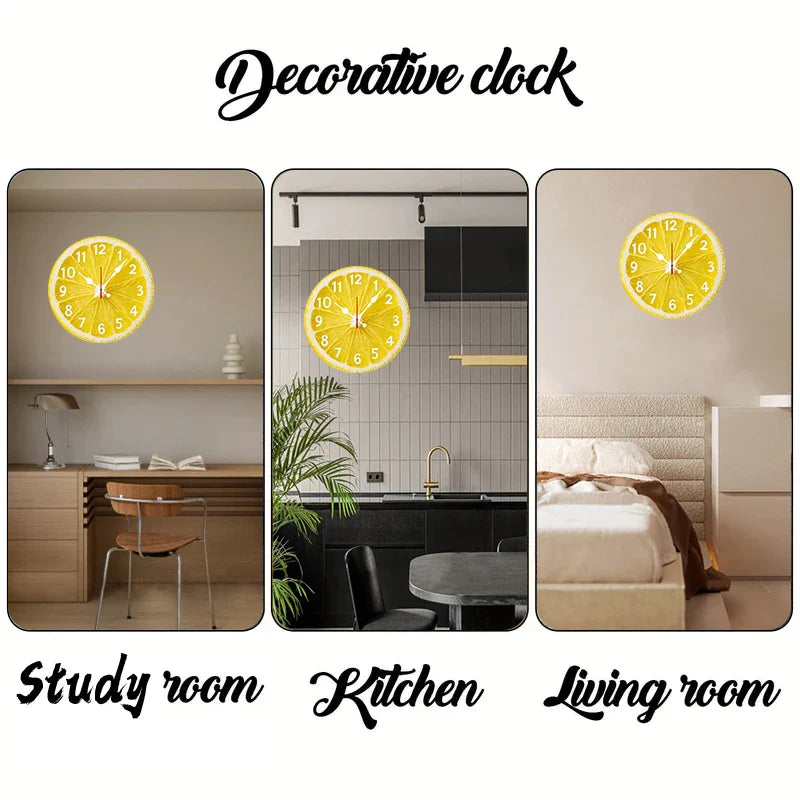 Silent Lemon-Themed Wooden Wall Clock