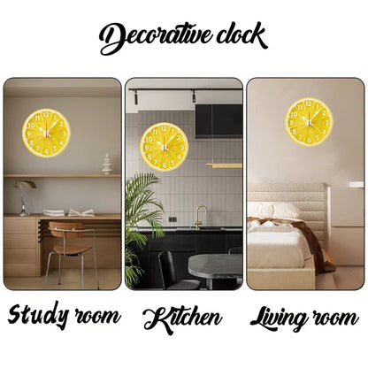 Silent Lemon-Themed Wooden Wall Clock