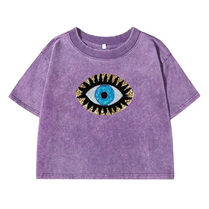 T-shirt court bleu mauvais œil