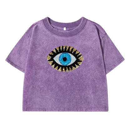 T-shirt court bleu mauvais œil