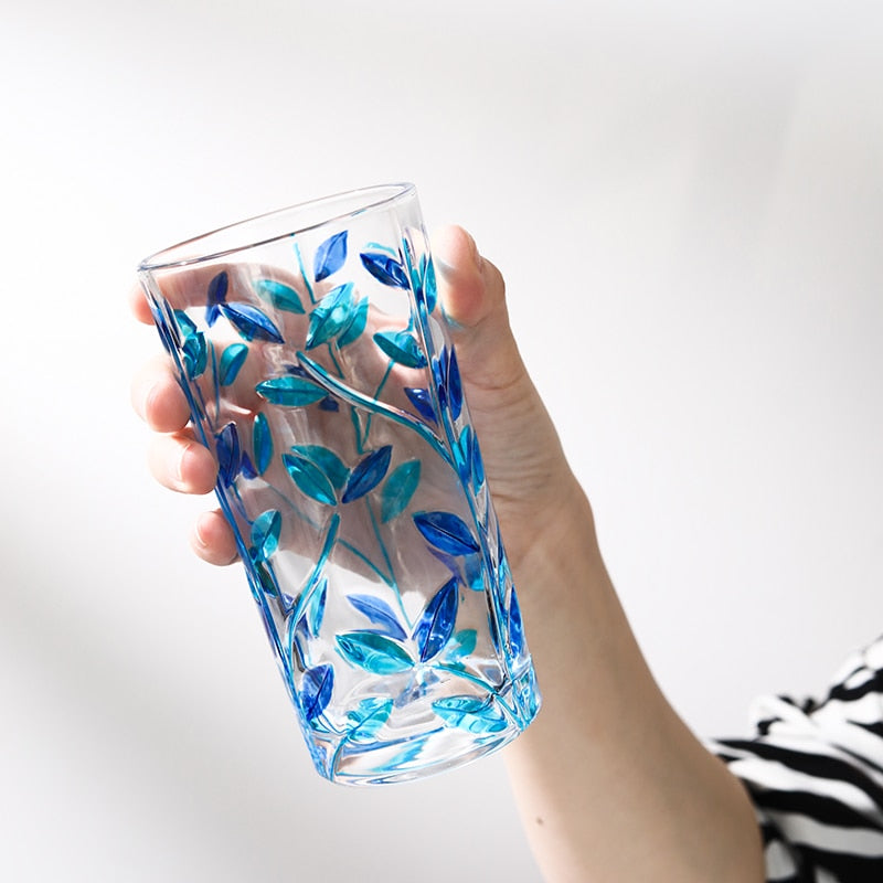 Hand Painted Leaf Glass Cup