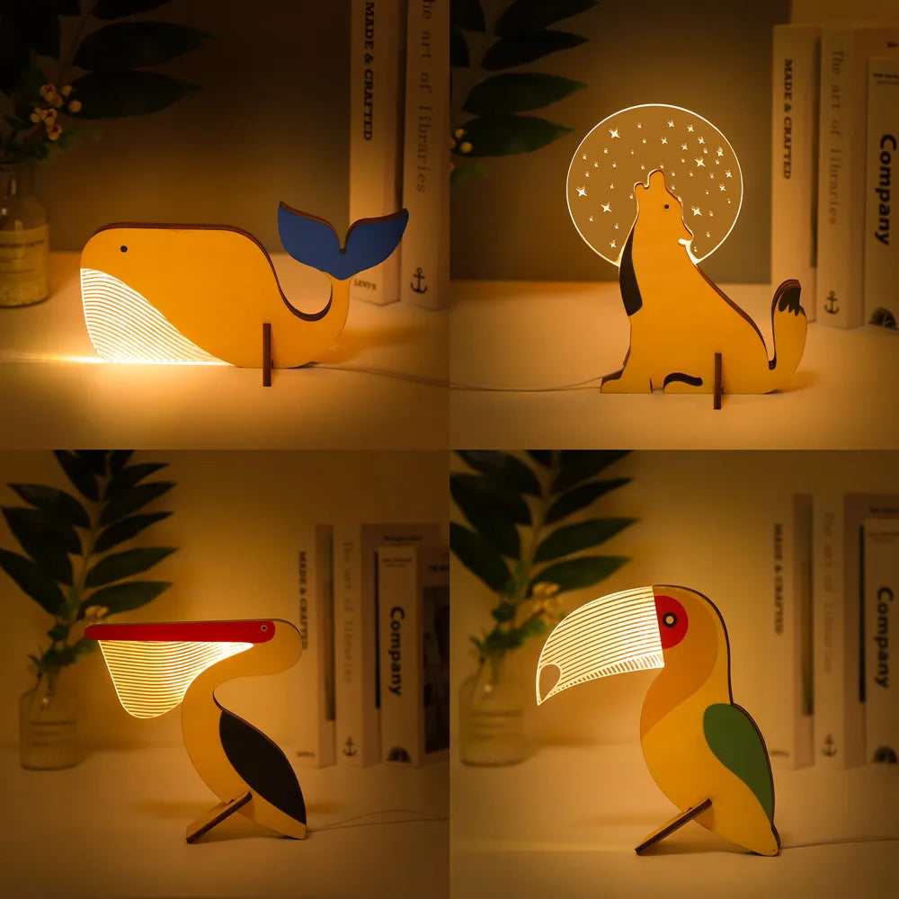 Wooden Animal LED Night Light