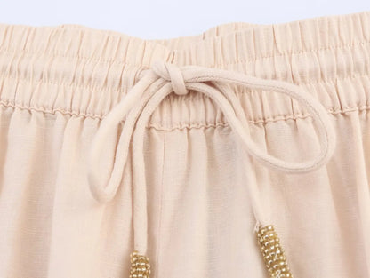 FloréaEase Drawstring Embroidery Shorts
