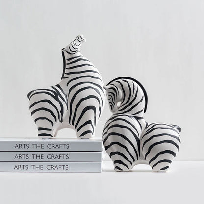 Modern Zebra and Horse Ceramic Sculpture