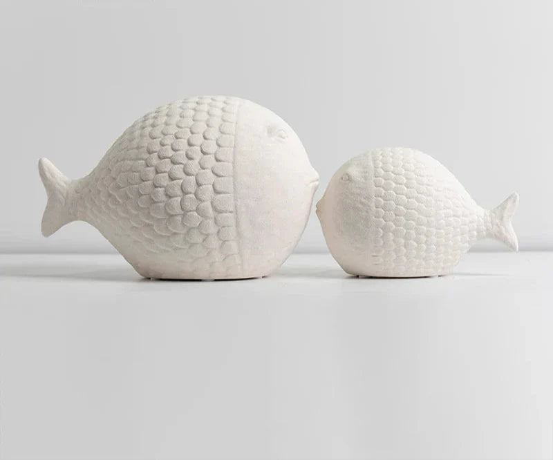 Black and White Ceramic Fish Sculpture Set