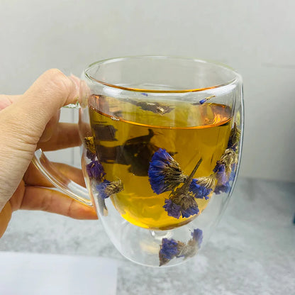 Double-layer Real Dried Flowers Glass Mug