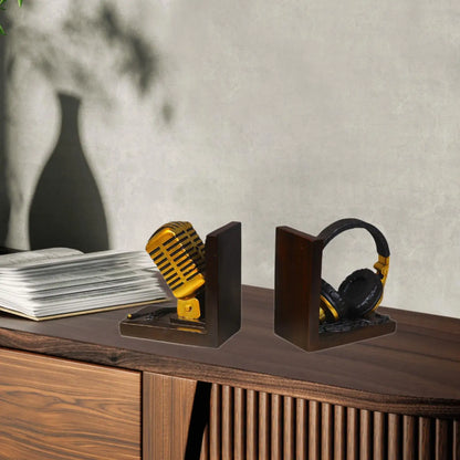 Microphone Headset Bookends - Unique Resin Desk Decor bookend Living Room Table