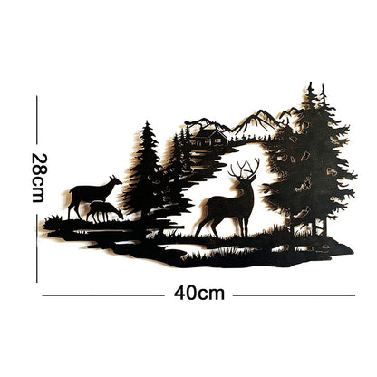 Deer Forest Hollow Out Metal Wall Art