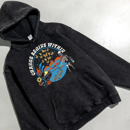 Change Begins Within Washed Denim Hoodie