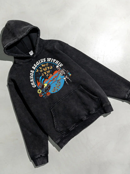 Change Begins Within Washed Denim Hoodie