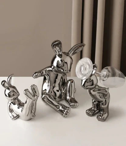 Silver Rabbit Decorative Figurines