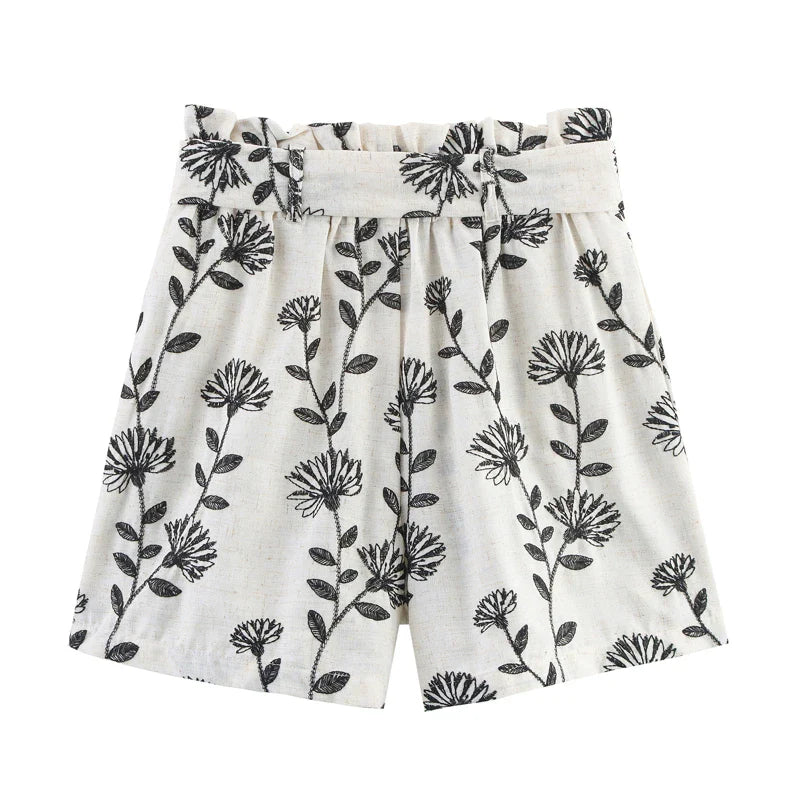 Floréline Tie-Waist Embroidery Shorts