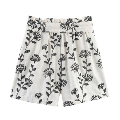 Floréline Tie-Waist Embroidery Shorts