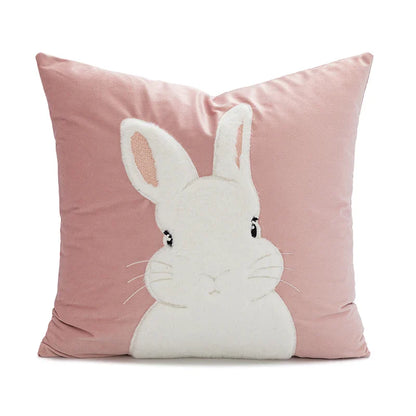 Cartoon Rabbit Floral Cushion Cover