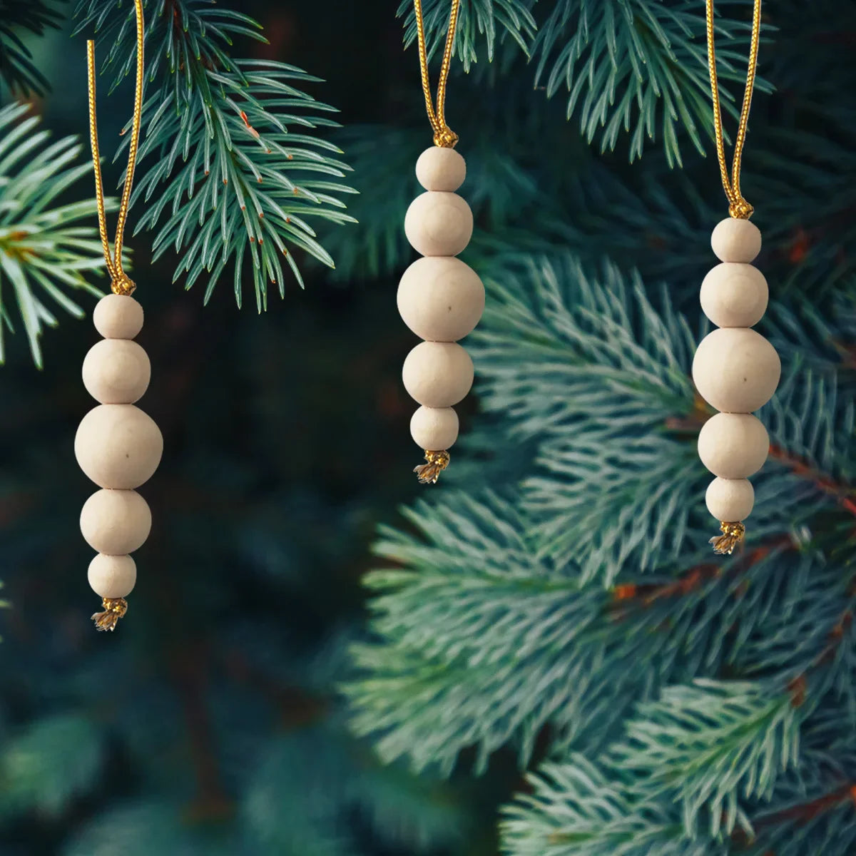 Decorazione per albero di Natale con perline di legno 3 pezzi