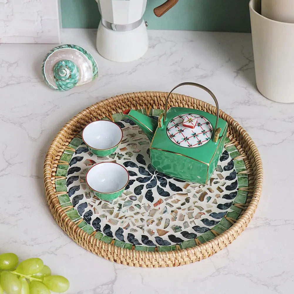 Colorful Shell Rattan Tray