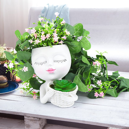 Cute Little Girl With Her Basket Flower Planter