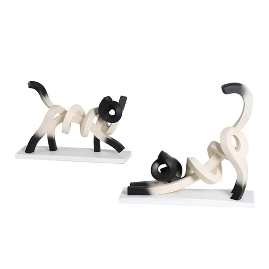 Abstract Twisted Line Cat Resin Sculpture | Desk & Home Décor Figurine Sculpture