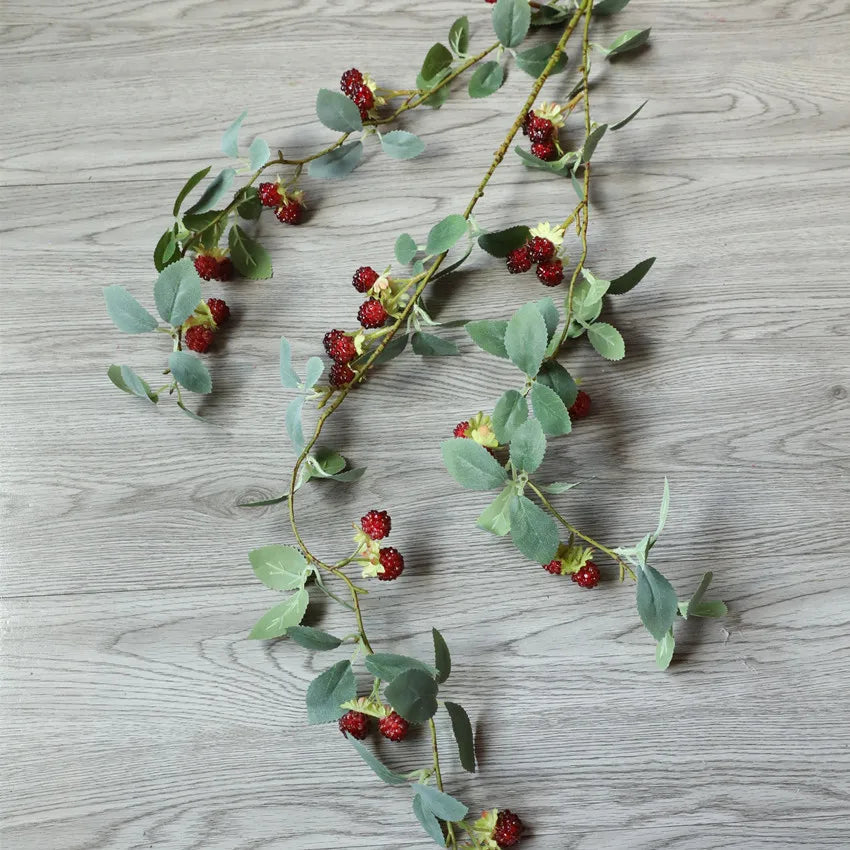 Artificial Raspberry Branch with Leaves