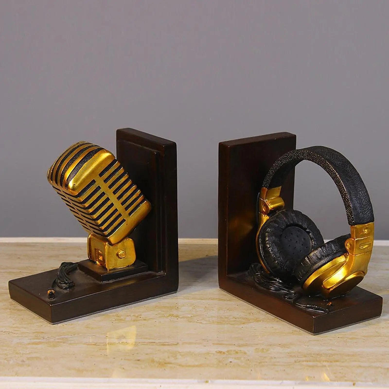 Microphone Headset Bookends - Unique Resin Desk Decor bookend Living Room Table