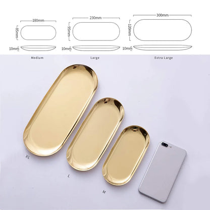 Gold Stainless Steel Vanity & Jewelry Organizer Tray