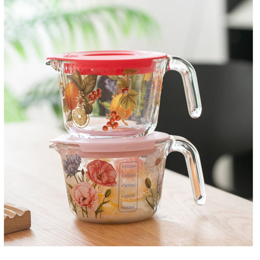 Retro Flowers Measuring Cup with Lid