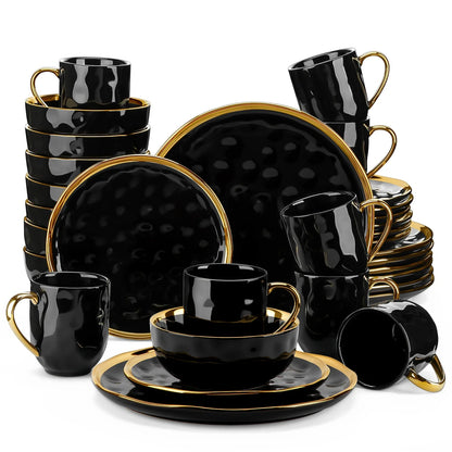 Black Dinnerware Set with Gold Trim